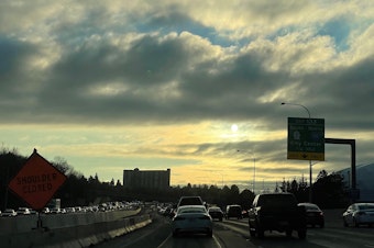 caption: Heavy traffic and construction on Interstate 5 in Tacoma