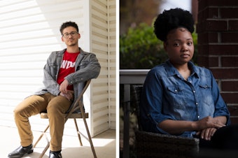 caption: Over the past several years, Alabama workers have found themselves at the center of three high-profile labor disputes in three industries. Antwon McGhee (left) has worked as a coal miner for 17 years. Isaiah Thomas formerly worked at the Amazon warehouse in Bessemer. Moesha Chandler works in assembly at Mercedes-Benz in Vance.