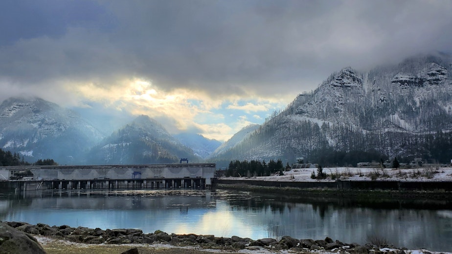 caption: Bonneville Dam on the Columbia River and the Oregon-Washington border on March 1, 2023.