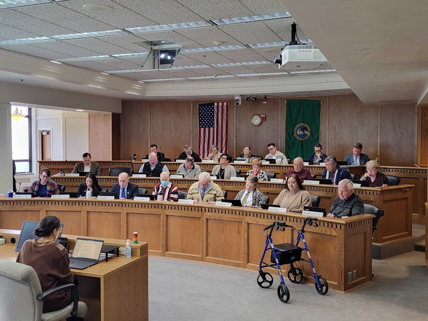 caption: The Senate Ways and Means Committee, shown here Feb. 26, 2024, did not vote on a rent stabilization bill before a key cutoff deadline, dooming the measure's chances this Legislative session.