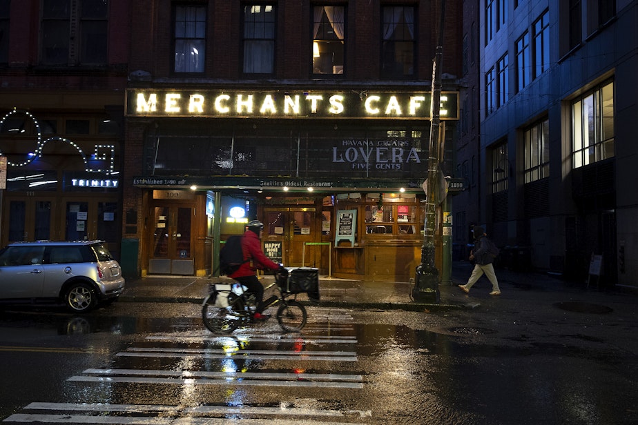 caption: Merchants Cafe is shown on Friday, December 27, 2024, in Seattle. 