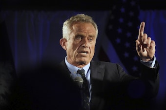 caption: Independent presidential candidate Robert F. Kennedy Jr. speaks during a campaign event, Tuesday, Nov. 14, 2023, in Columbia, S.C. Kennedy was soliciting signatures in support of getting his name on the ballot for the 2024 general election. 