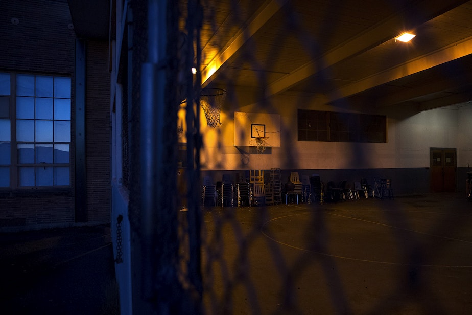 caption: An outdoor play court area at View Ridge Elementary School in northeast Seattle is shown on Thursday, November 19, 2020. A Seattle Schools investigation revealed that a 2nd-grade boy had been placed in this enclosure, dubbed “the cage” by school staff members, on multiple occasions during the school day.