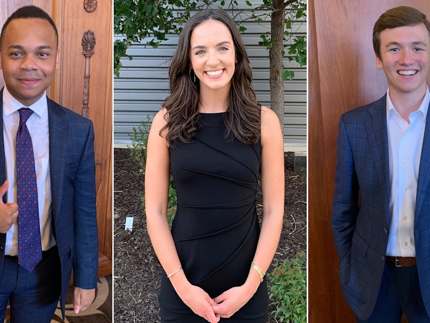 caption: C.J. Pearson of Georgia, Alyssa Rinelli of Wisconsin, and Brilyn Hollyhand of Alabama are working to help the Republican Party mobilize more younger voters.