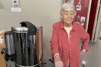 caption: 85 year-old Ursula DeWitt, a long-time volunteer at the Maple Alley Inn in Bellingham, Washington.