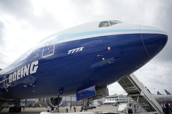 caption: The Boeing 777X airplane is shown during the Paris Air Show in Le Bourget, north of Paris, France, June 19, 2023. Boeing said Wednesday, July 31, 2024, that aerospace industry veteran Robert "Kelly" Ortberg will take over as CEO next week, replacing David Calhoun.