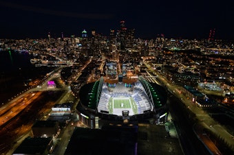 caption: Lumen field is where the Seahawks, Sounders FC, and OL Reign call home. 