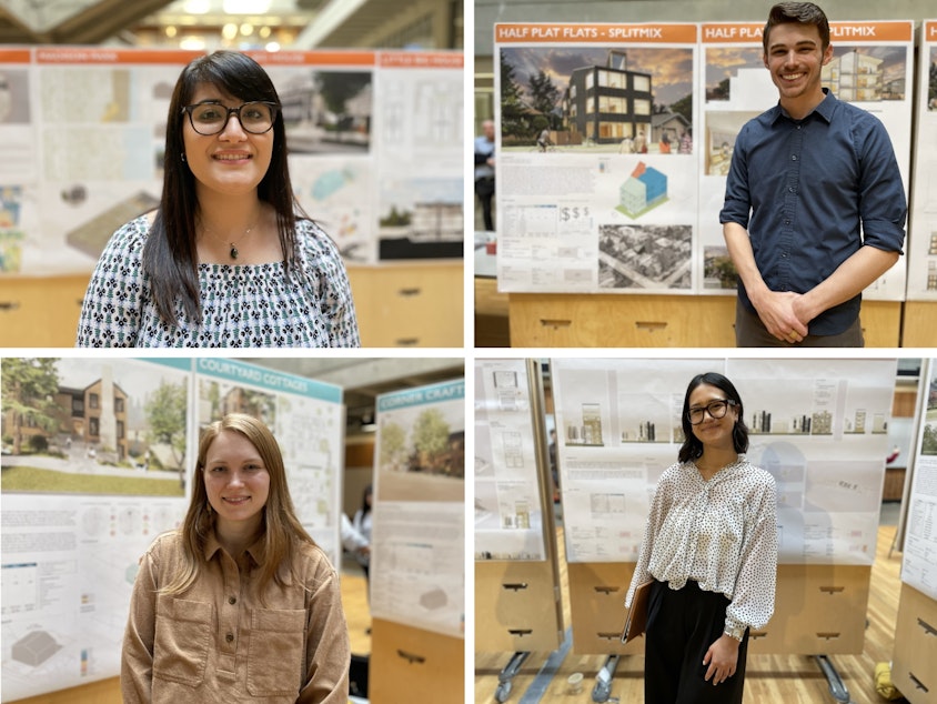 caption: UW Archicture Students, clockwise from top left, Azita Footohi, Addison Peabody, Carrie Kamakaala, Lara Tedrow