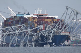 caption: The container ship Dali after it ran into and collapsed the Francis Scott Key Bridge on Tuesday in Baltimore.