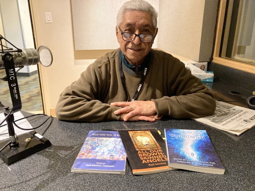 caption: Poet Raul Sanchez at KUOW.