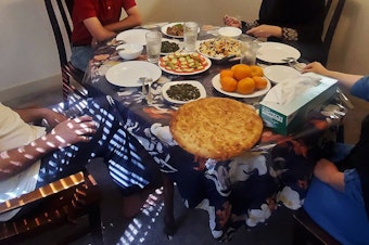 caption: The lunch table at Nasima and Ahmad's home.