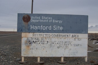 caption: A government sign at the Hanford Nuclear Reservation