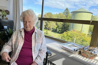 caption: Kari Knudsen, age 97, says Norse Home residents are worried and anxious after being told they must move out by next June. 