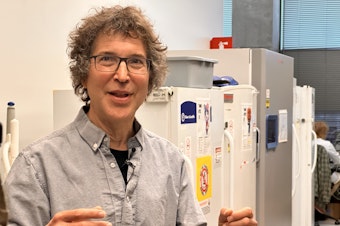 caption: David Baker at his lab at the UW Medicine Institute for Protein Design on Oct. 9, 2024.