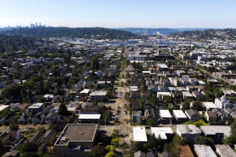 caption: An aerial view of the Ballard neighborhood of Seattle is shown on Thursday, August 1, 2024. 