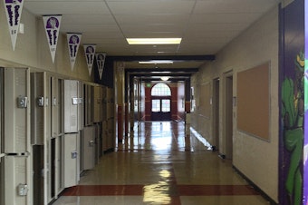 caption: An empty hallway at Garfield High School in Seattle.