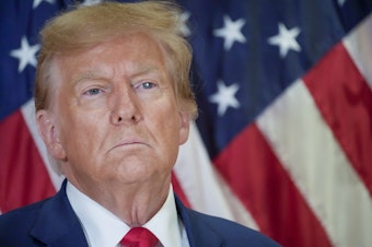 caption: Former President Donald Trump speaks during a news conference, Thursday, Jan. 11, 2024, in New York. 