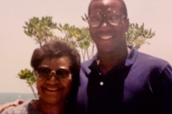 caption: Ed Taylor, the author, and his mother. 