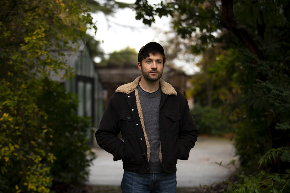 caption: Seattle voter Matt Bourque, 27, is portrayed on Tuesday, Nov. 26, 2024, at the Ballard Locks. He supported Alexis Mercedes Rinck in the November 2024 Seattle City Council election.