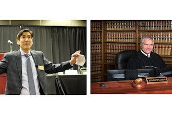 caption: Sal Mungia, left, is a trial lawyer endorsed by Gov. Jay Inslee and eight of the nine sitting state Supreme Court justices. Judge Dave Larson, right, is a Federal Way municipal judge endorsed by the Washington State Republican Party.