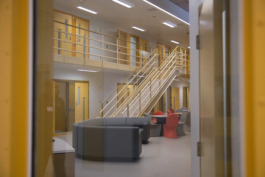 caption: The residential area of the new Clark Children and Family Justice Center is shown on Wednesday, February 5, 2020, during a media tour of the facility on Alder Street in Seattle.