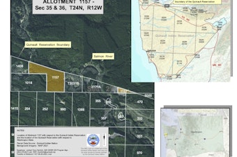 caption: This map shows the Western Washington land, currently held in federal trust, that a new congressional bill could hand back to the Quinault Indian Nation after nearly 100 years. 