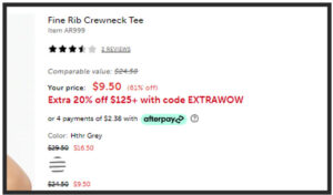 Screen capture of discounts available on JCrew factory website.