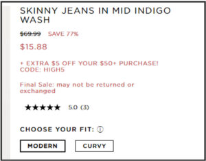 Screen capture of discounts available on JCrew Factory website