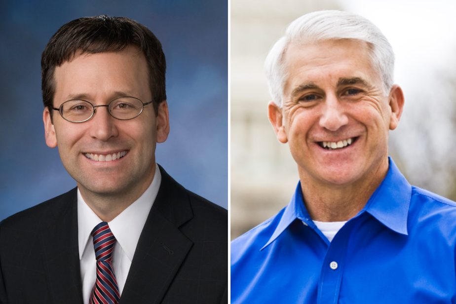 caption: Washington state gubernatorial candidates Bob Ferguson (left) and Dave Reichert (right).