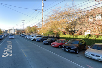 caption: A Google Street View image of the area where the body of a baby was found in the bushes. 