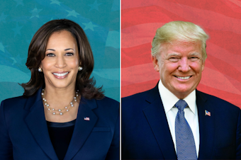caption: Vice President Kamala Harris (left) and former President Donald Trump (right) will face off in their first presidential debate on Sept. 10, 2024.