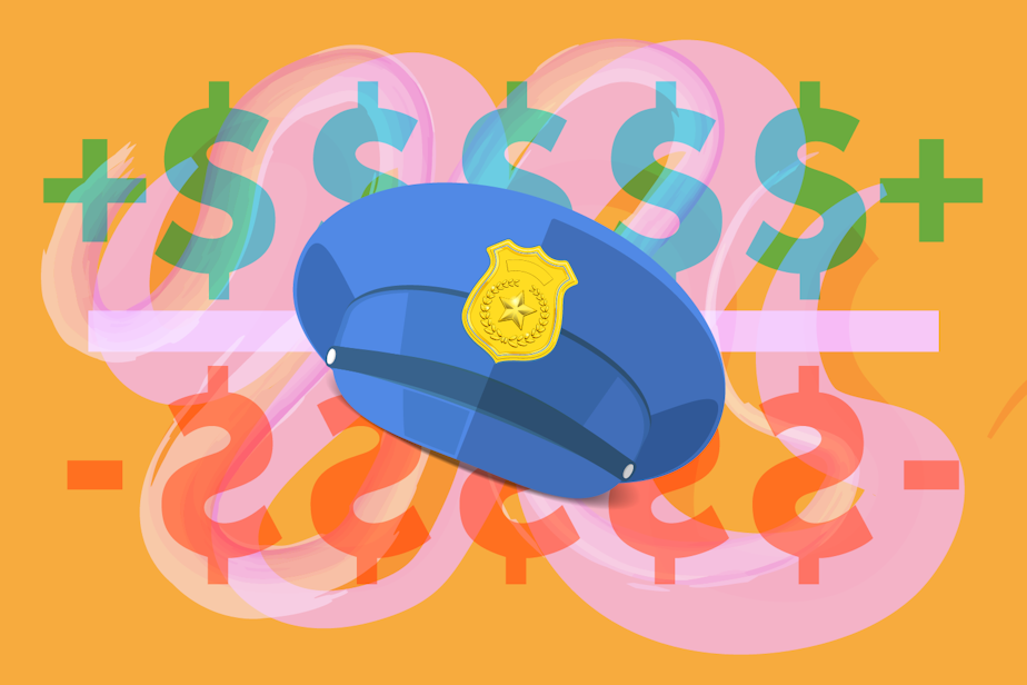 caption: Illustration of police hat against backdrop. Assets courtesy of Istock.