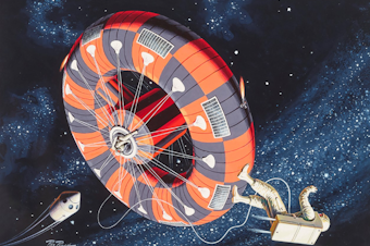 caption: "Inside Our First Space Station," a 1962 painting by Ray Pioch, was owned by Paul Allen and is part of a 2024 Christie's auction of Allen's estate. 
