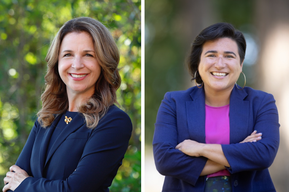 caption: Collage juxtaposing candidates Hilary Franz and Emily Randall. Photos courtesy of Hilary Franz for Congress campaign and Emily Randall for Congress campaign.