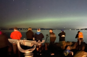 caption: The northern lights seen over Edmonds, Wash. Monday, October 12, 2021. 