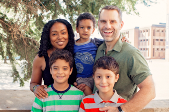 caption: Gavin Muhlfelder’s family at a University of Washington family photo day in 2016. Top row from left: Amelia Gavin, Benjamin Muhlfelder, Joshua Muhlfelder. Bottom row from left: Gavin Muhlfelder, James Muhlfelder.
