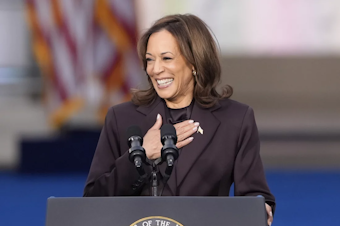 caption: Vice President Harris delivers her concession speech on the campus of Howard University in Washington, D.C.